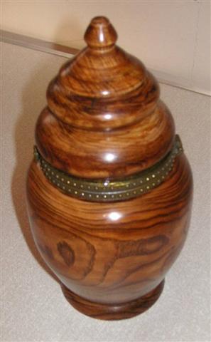 Stained walnut pot by John Brocklehurst